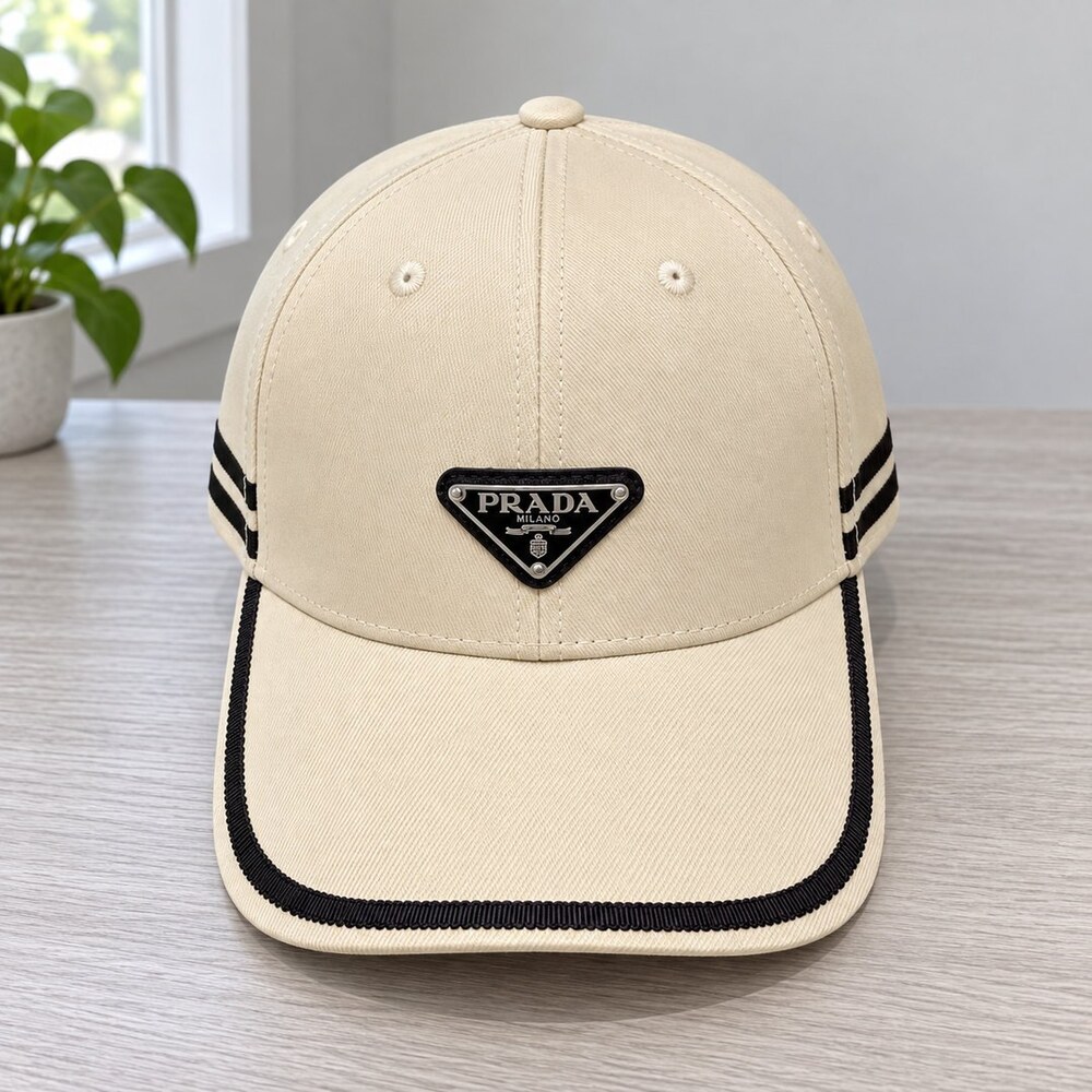 Prada Ivory Cap with Black Stripes
